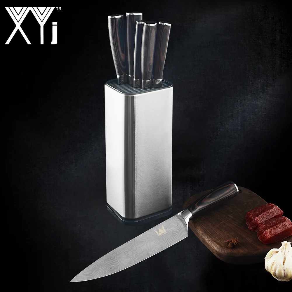 XYj нож из нержавеющей стали, кухонные ножи, нож для нарезки фруктов Santoku, нож для нарезки шеф-повара, дамасский нож с цветной деревянной ручкой, набор стальных ножей