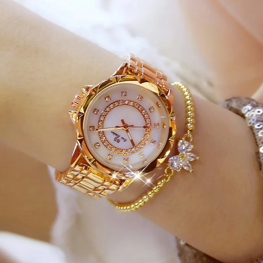 Высокое качество, модные новые рябчик циферблат лучший бренд Роскошные водонепроницаемые Алмазный женские часы женские золотые кварцевые женские наручные часы серебро часы со стразами часы для женщин стразы