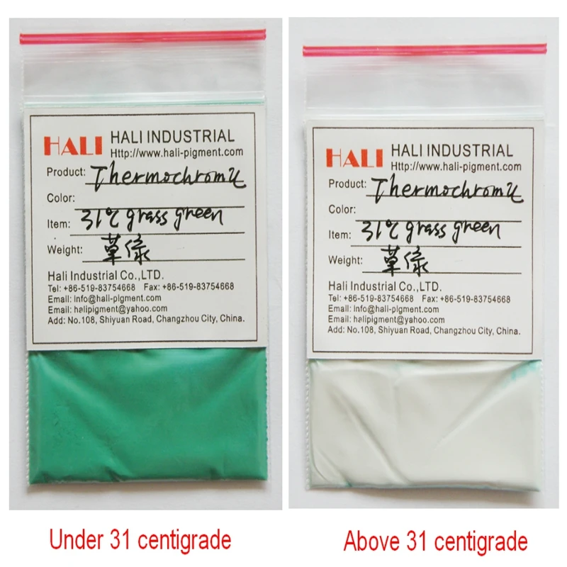 Термохромный порошок, горячий активный пигмент, термочувствительный пигмент, цвет: трава зеленая, температура активации: 31C, 45C, 1 лот = 10 г