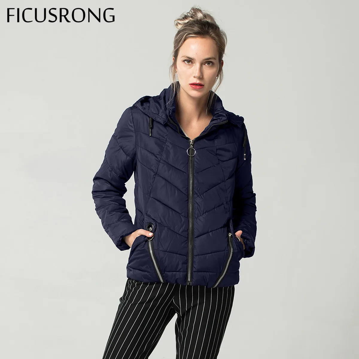 

2019 Fashion Spring Jacket Women Down Parkas Outerwear Autumn Womens Hooded Coats Slim Cotton Padded Jacket Female FICUSRONG