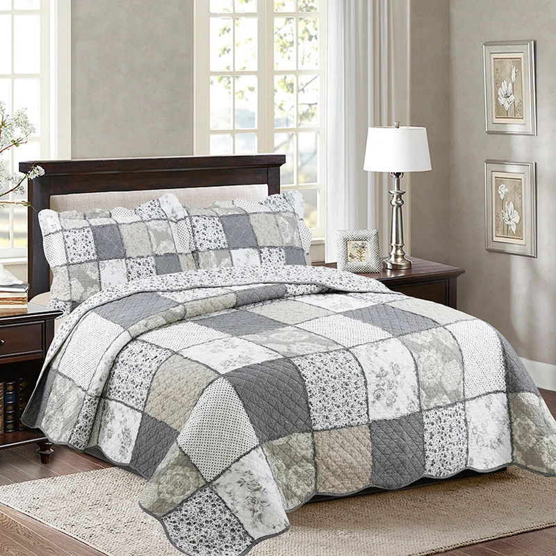 

CHAUSUB Patchwork Bedspread Quilt Set 3pcs Quilted Coverlet Korea Style Cotton Quilts Bed Cover Pillowcase Queen Size Bedding