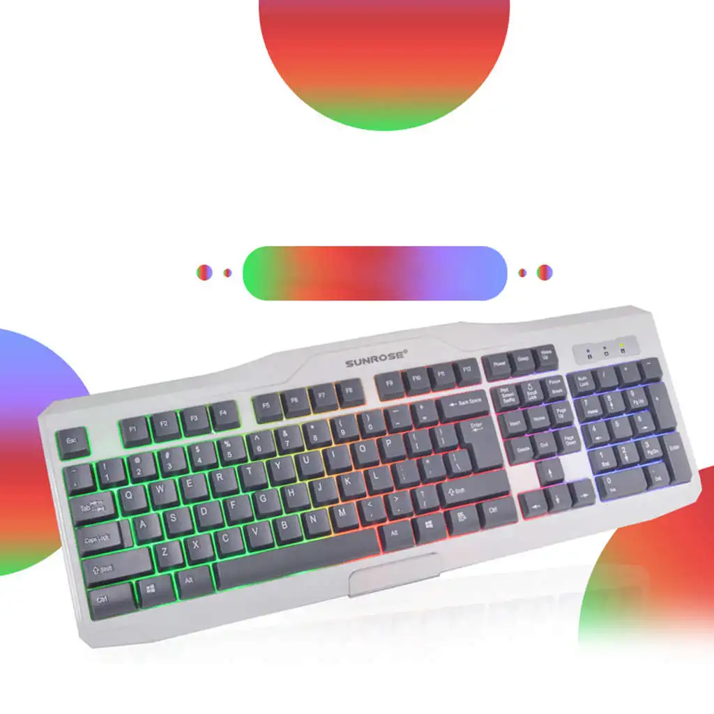 Sunrose Красочный светодиодный компьютер Подсветка Usb 104 клавиши клавиатура английский геймер плавающая клавиатура