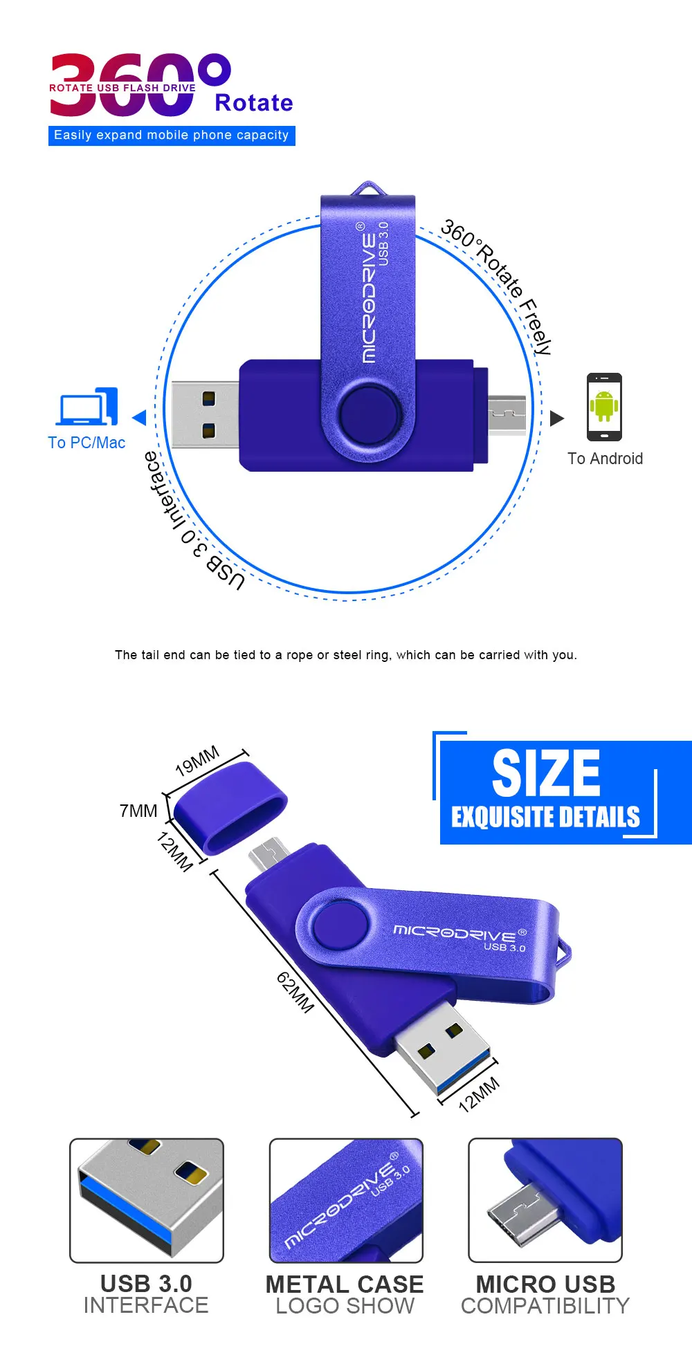 OTG USB 3,0 флеш-накопитель Вращающийся 2 в 1 USB флеш-накопитель 128 Гб 64 ГБ 32 ГБ 16 ГБ быстрая скорость флешки USB карты памяти