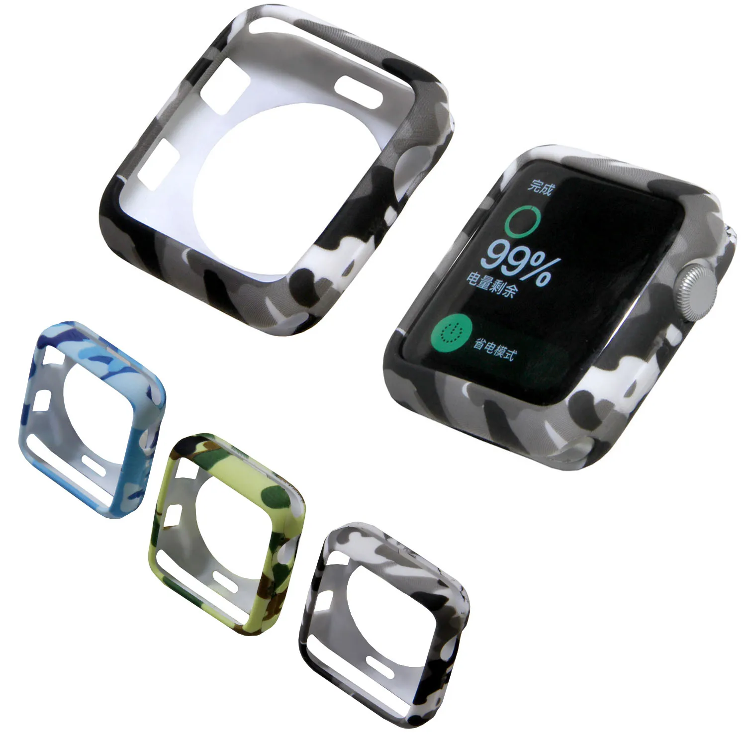 

Cover for Apple Watch Series 3 2 1 Cases Full Coverage Camouflage Silicone Case for iWatch Strap Accessoriess