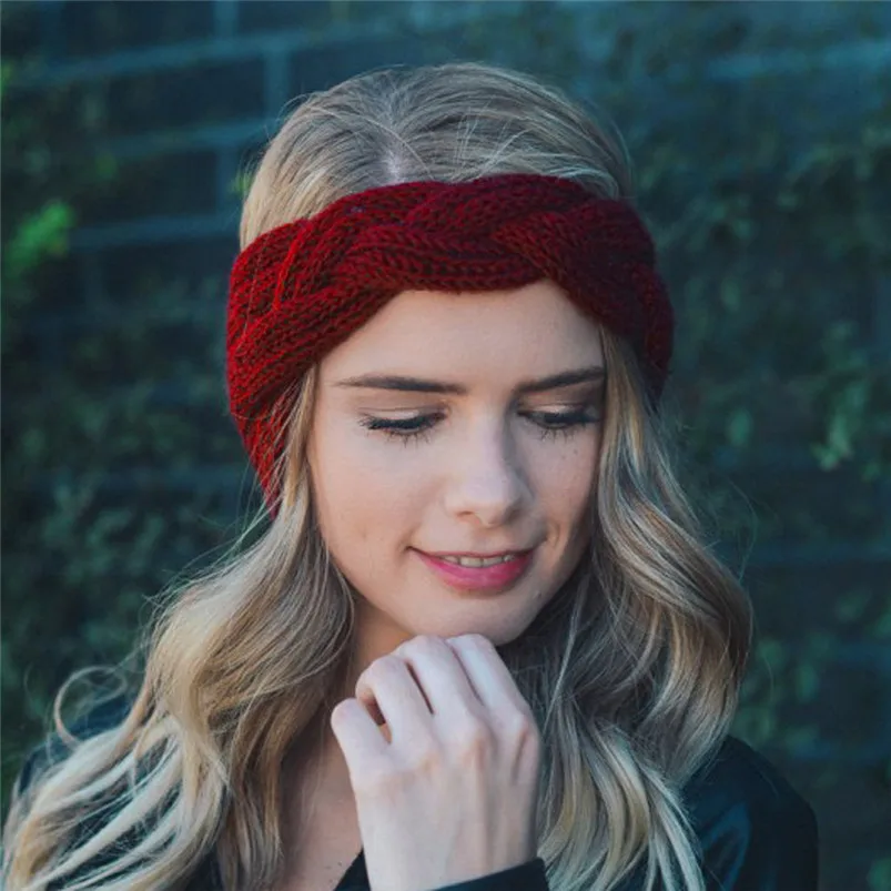 Women Winter Solid Big Bow Fish Knit Wool Headband Girl Warm Woolen Crochet Turban Handmade Bow Knot Wide Head Wrap R30 (2)