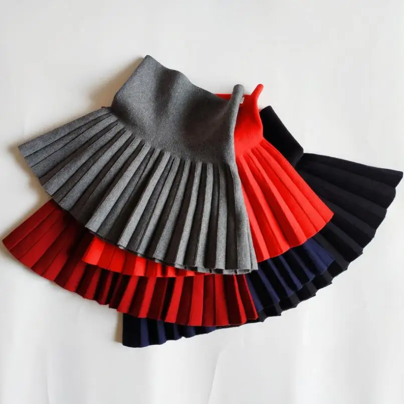 

2-12 Years Baby Toddler Teen Tutus Children School Girls Knit Tutu Skirt Bottoms Solid Pleated Skirts For Kids Children Clothes