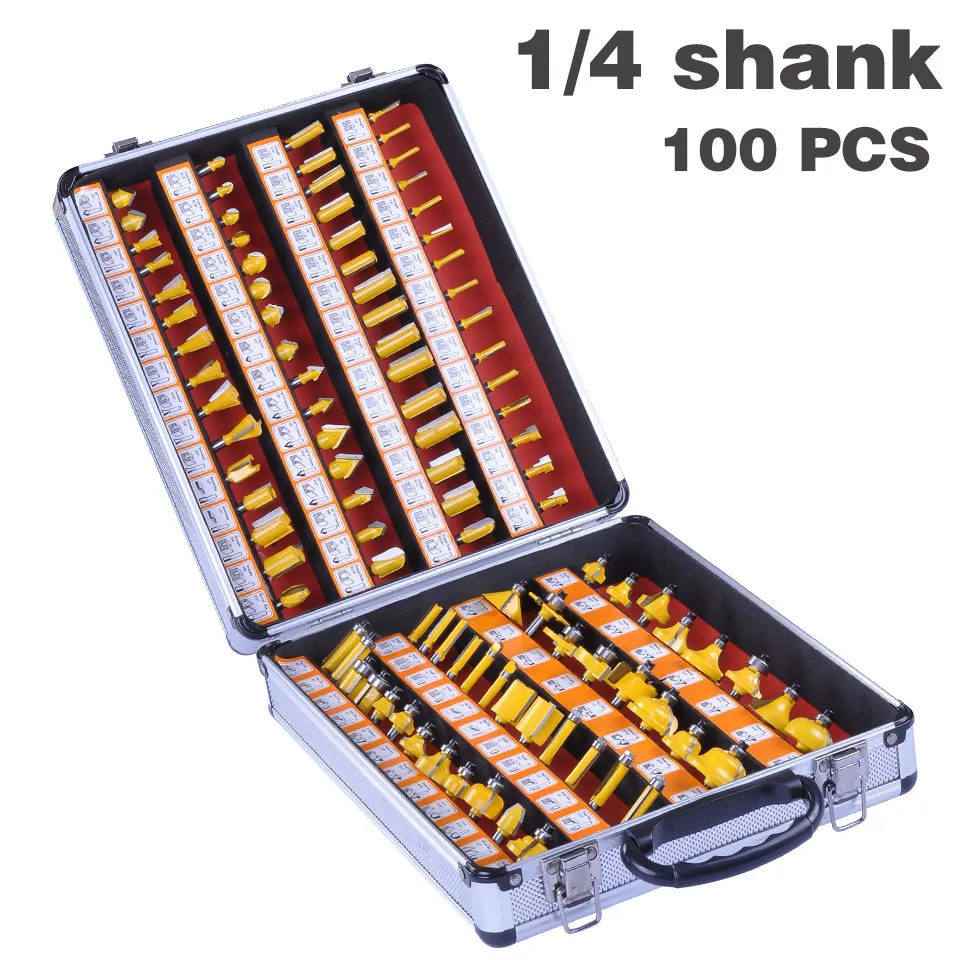 

100pcs/set 6.35mm/ 1/4' Shank DIY Milling Cutter Router Bit Set Tungsten Carbide Engraving Woodworking Milling Cutter Sets
