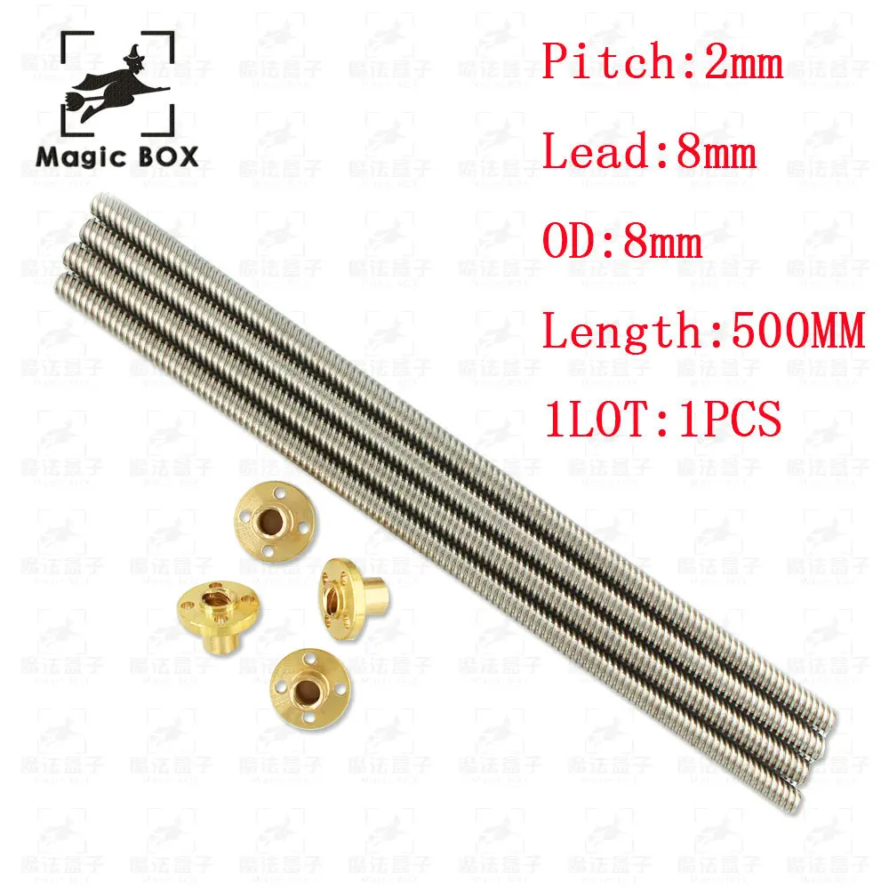 

RepRap 3D Printer parts M8 Trapezoidal screw THSL-500-8D T-type stepper motor Lead Screw Thread 8mm Length 500mm with Copper Nut