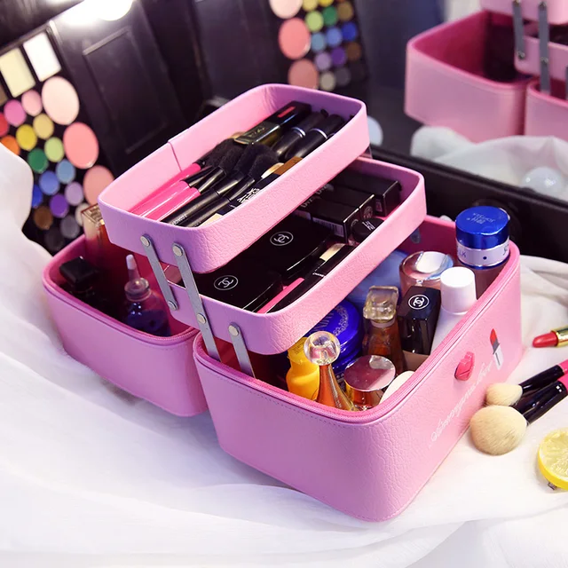Women Large Capacity Makeup Bag Girl Cosmetic Case High Quality Leather