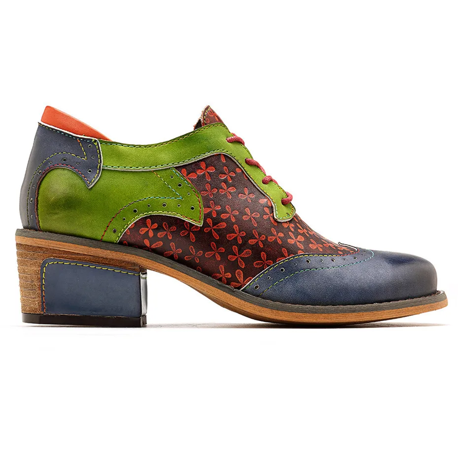 Big Size Genuine Leather Women's Oxford Shoes New Printed Bullock Students Oxfords For Women Retro Lady Casual Flat Brogue Shoes (8)