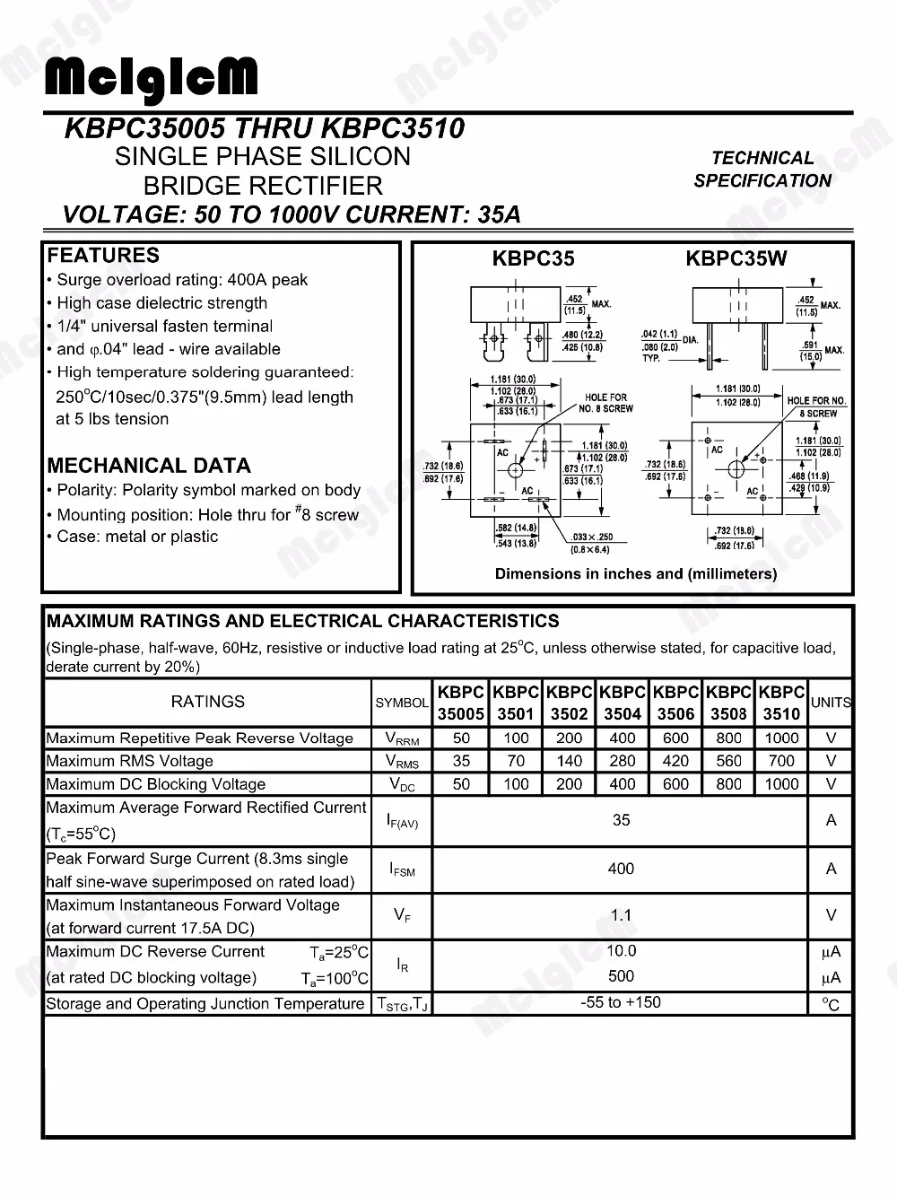 MCIGICM 35A 1000 В диодный мостовой выпрямитель kbpc3510|bridge rectifier|diode bridge rectifierbridge rectifier kbpc3510
