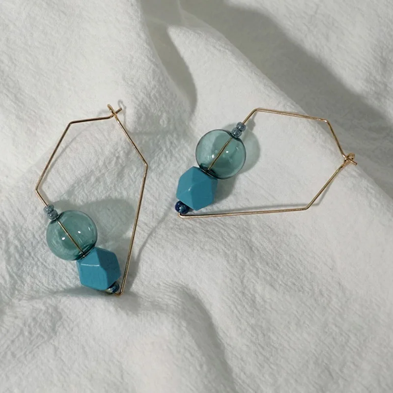 Дизайн ретро стеклянные серьги-кольца с шариком для женщин Unqiue INS Dreamlike Bubble Chic корейские серьги вrincos бижутерия - Окраска металла: blue