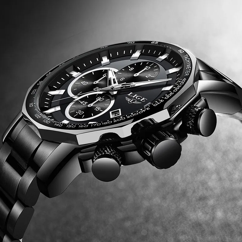 

LIGE New Top Brand Men's Watches Fashion Military Sport Watch Men Stainless Steel Quartz Casual Wristwatch Relogio Masculino+Box