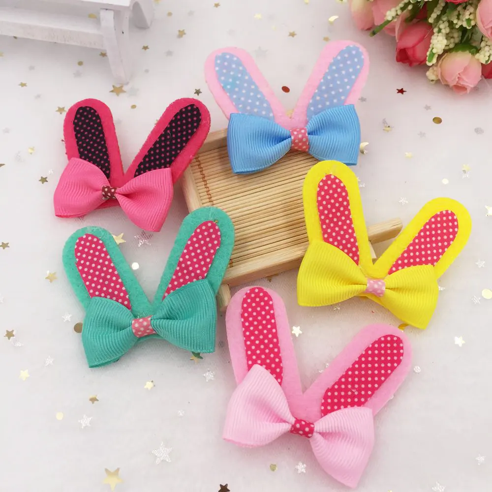 

8pcs Felt Fabric Grosgrain Ribbon Bow point Rabbit ears Appliques Craft Wedding DIY Hair Clip Accessories Craft Supplies SA43