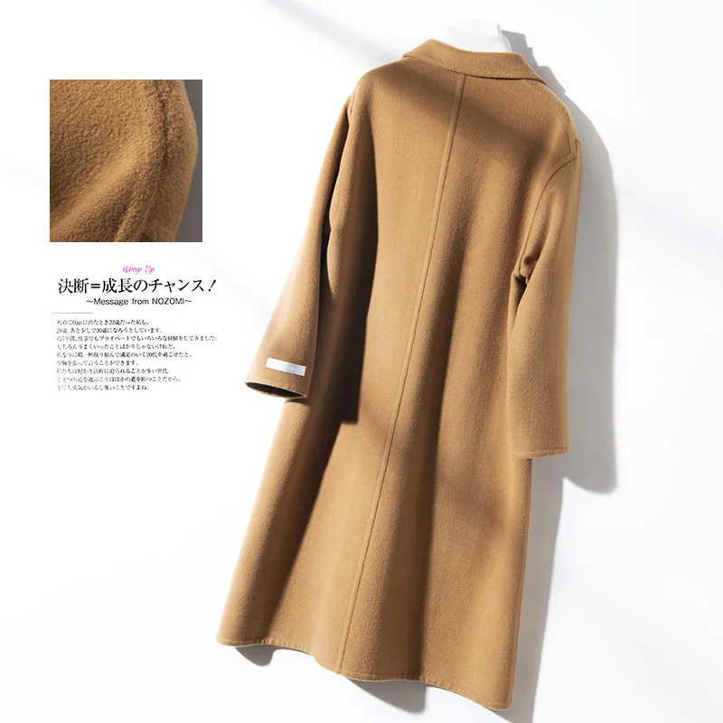 Femmes Hiver Solide Nouveau Haute Qualité Épais face De Longue Manteau Kaki Hzyrmy Cachemire Femelle Double Couleur Tissu Chaud Laine Sauvage drthQs