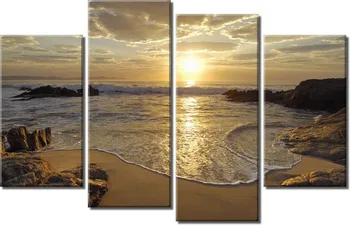 

4 Pieces Unframed Wall Art Picture Gift Home Decoration Canvas Print Painting Beautiful Sunset Beach HD Printing Modern Poster