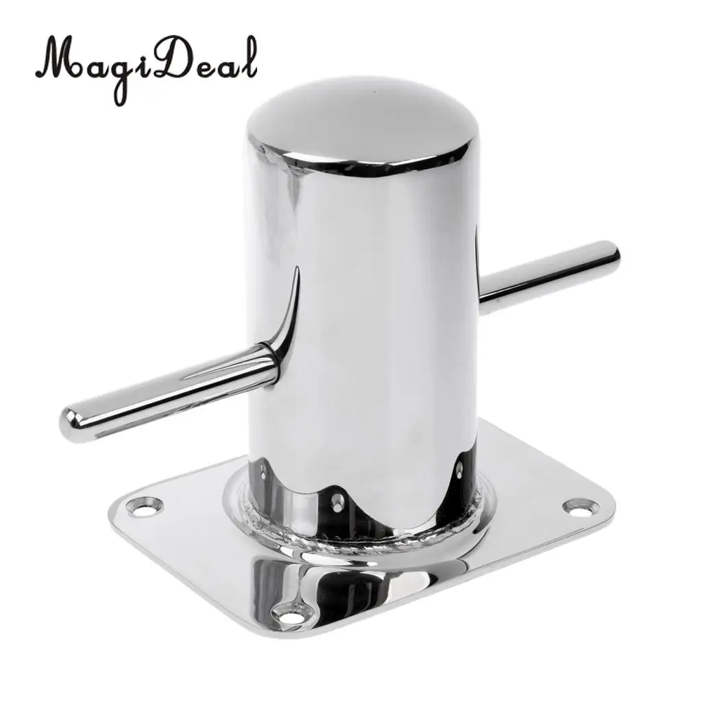MagiDeal Polished Marine 316 Stainless Steel Single Cross Bollard Boat Yacht Mooring Cleat Hardware With Heady Duty Base Silver