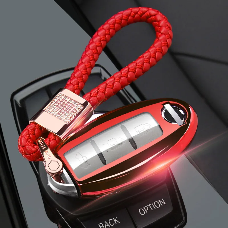 red chain Чехол для ключа автомобиля, брелок для Nissan Qashqai J10 J11 X-Trail t31 t32, Tiida Pathfinder, Murano Note, Juke Infiniti, аксессуары - Название цвета: red chain