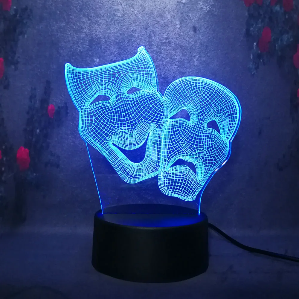 Мультфильм милый 3D комедия и Tradegy маска Led ночник 7 цветов изменить подарок на Рождество, Хэллоуин украшение лампа спальня лампа мальчик