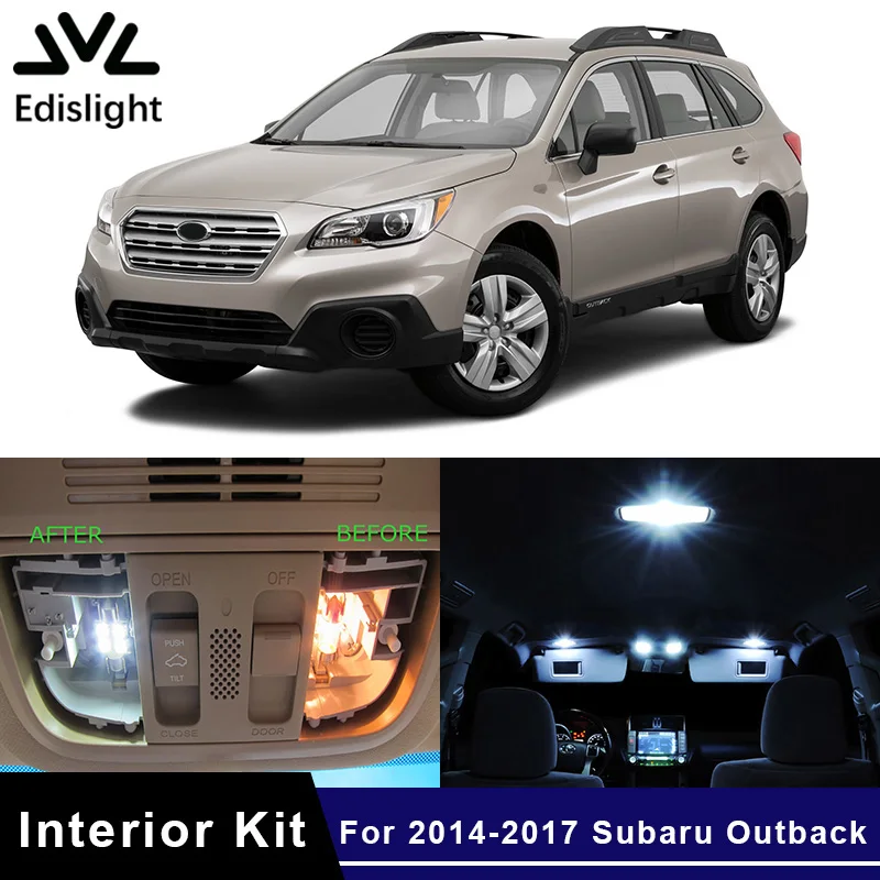 

Edislight 10Pcs White Ice Blue Canbus LED Lamp Car Bulbs Interior Package Kit For 2014-2017 Subaru Outback Map Dome Door Light