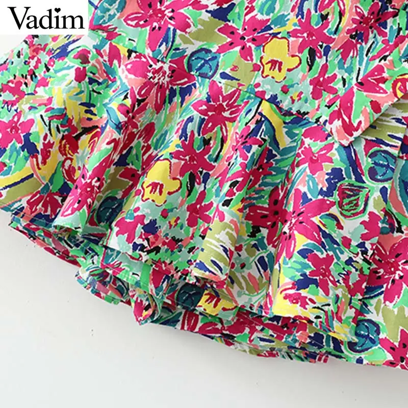 Vadim, женские повседневные шорты с цветочным принтом, юбки с поясом, эластичный пояс, боковая молния, женские летние Стильные шорты SA167