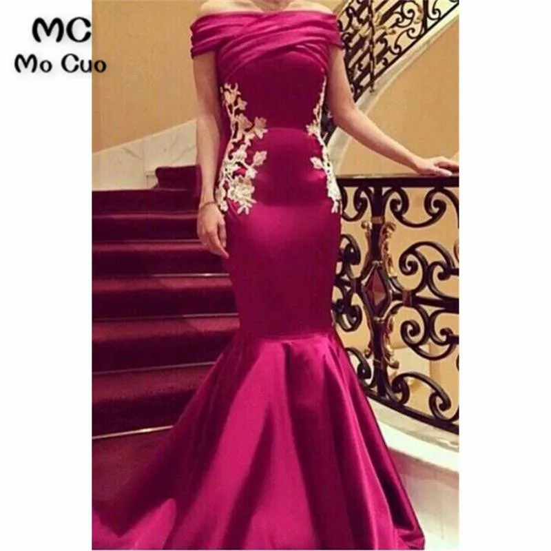 

2018 Off Shoulder Mermaid Evening Dresses Long with Appliques Lace Short Sleeve Prom Dresses Prom Party Dress Evening Dress