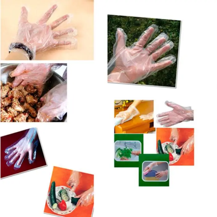 100 Disposable PE Gloves Mitten for Garden Home Restaurant BBQ Dishes Wash 66CY