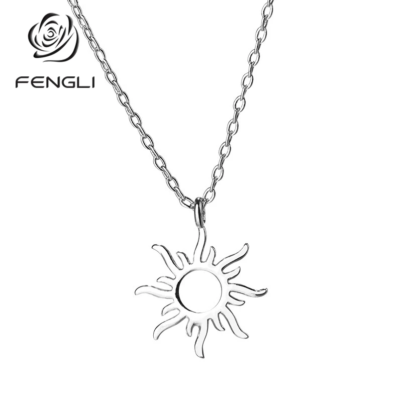 FENGLI 925 серебряный цвет милое ожерелье солнце кулон озорное игривое для женщин