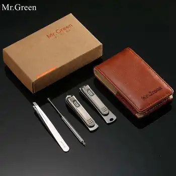 

Mr Green Professional Manicure Trimmer Large Inclined Nail Clipper Cutter stainless steel dead skin tweezers with Leather Case