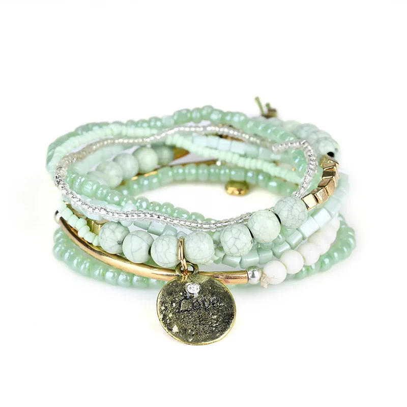 UP020416 16 Design Bohemian Ethnic Multilayer Vintage New Beads Bracelets Boho Statement Tassel Pearl Charms Wrap Bracelet Bangles - Окраска металла: UP020416