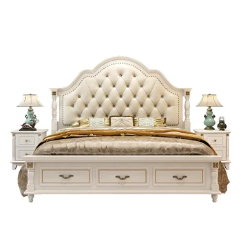 

Solid wood leather bed modern style luxury design bed