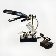 2.5X 7.5X 10X Desktop Optical Magnifier Adjustable Bench Magnifying Glass with LED Light Hand Clamp Alligator Clip Stand