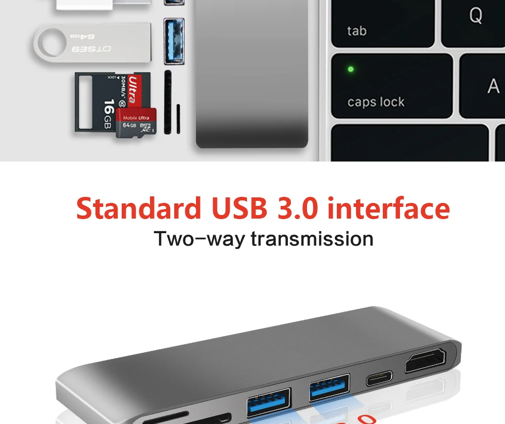 Двойной Тип-с 3.0 до 2 USB 3.0 HUB + SD + Micro SD + HDMI Card Reader + 4 К HDMI + PD Порты и разъёмы для ПК Multifuction кардридер