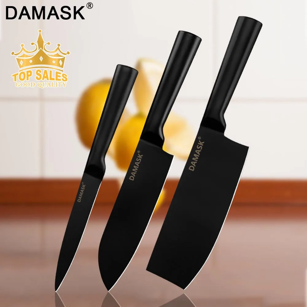 

Damask 3PCS Kitchen Knives Set Santoku Chef Cleaver Utility Knife Stainless Steel Sharp Meat Nakiri Stainless Steel Cook Cutter