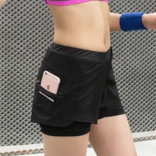 Быстросохнущие тонкие короткие штаны из двух частей с фальш-вставкой, тянущиеся спортивные штаны для женщин, шорты для спортзала, фитнеса, йоги, женские спортивные тренировочные спортивные шорты