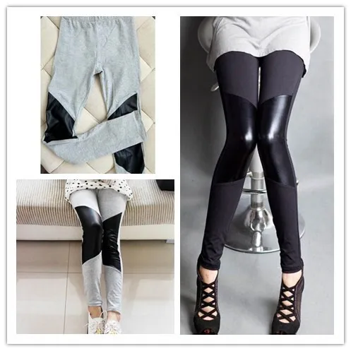 Free Shipping 2013 Fashion Autumn Winter Knee symmetric stitching Leather Leggings WomenLadies | Женская одежда