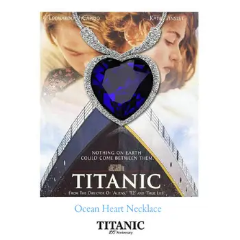 

Titanic Rose Ocean Heart Pendant Crystal Necklace Female Short Clavicle Necklace 5CT Crystal Gem Stone Pendant Lover Necklace