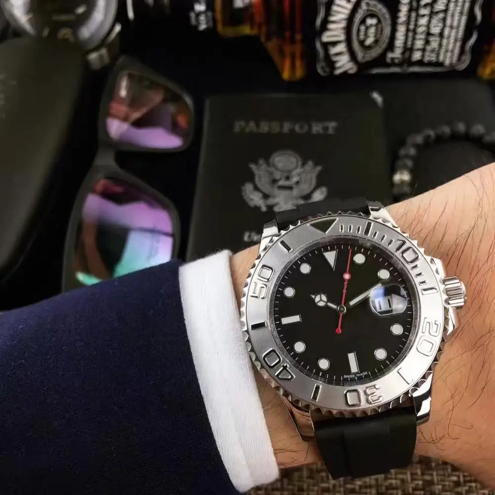 

High quality luxury men's watch yacht master 116622 silver case black ceramic ring 2813 automatic mechanical original strap watc