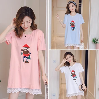 

2019 new cartoon print loose large size T-shirt maternity dress summer Korean fashion pregnancy A skirt