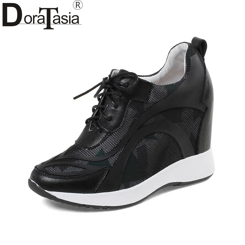 

DoraTasia 2018 New Large Size 32-40 Cow Leather Platform Women Pumps Woman Fashion Lace Up Spring Shoes Footwear