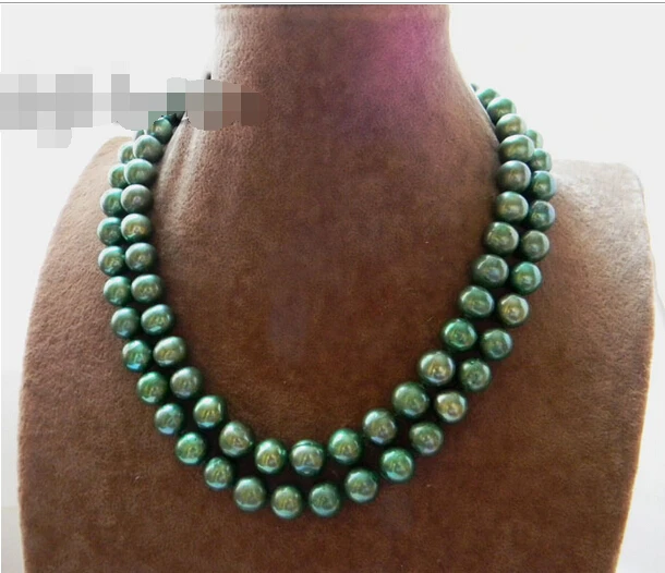 

Free shipping >>>>>2Strands 18'' 12mm Green Round Freshwater Pearl Necklace