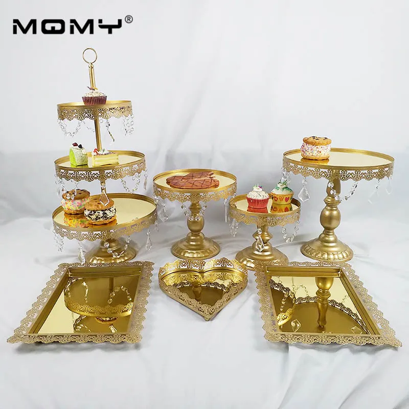 

New Set Gold Wedding Dessert Tray Cake Stand Cupcake Pan Cake Display Table Decoration Party Supply 7PCS / Set