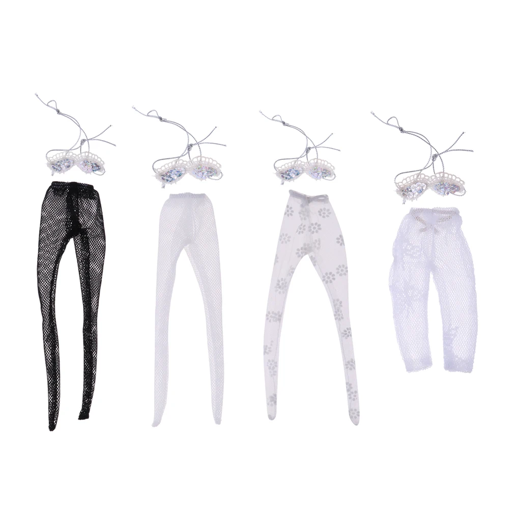 Doll Trendy White Underwear Set Tops & Lace Fishnet Pantihose Stocking Short Pants For   Doll Accessories 8 Pieces