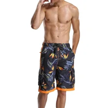 Мужские пляжные шорты С 5 Карманами, шорты, брюки из микрофибры с цветочным принтом, Гавайские пляжные шорты