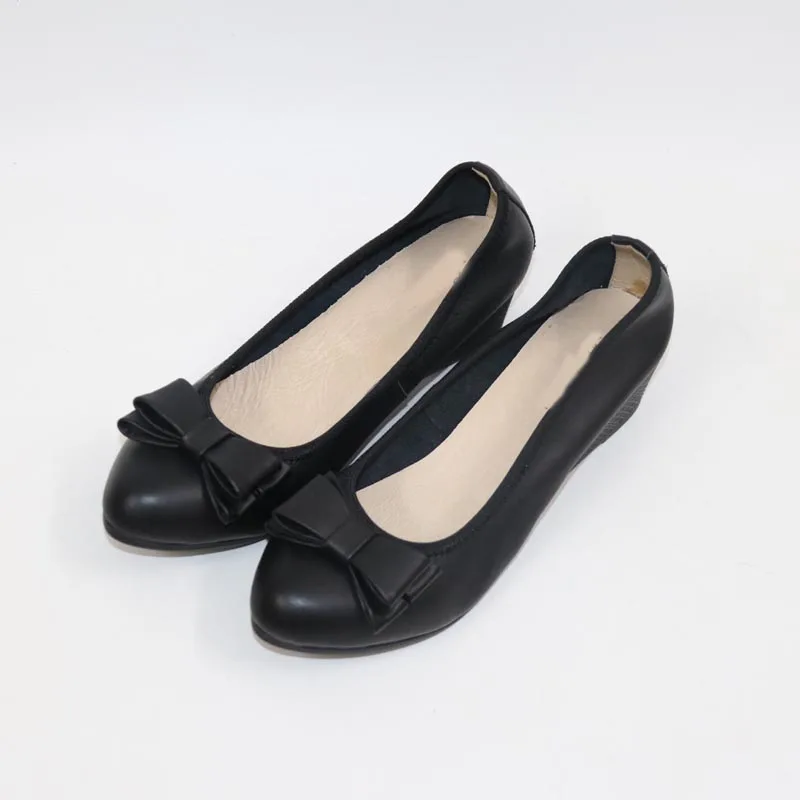 

New head layer cowhide slope with comfort shoes bow all-match elegant fashion Leather shoes Women's Shoes