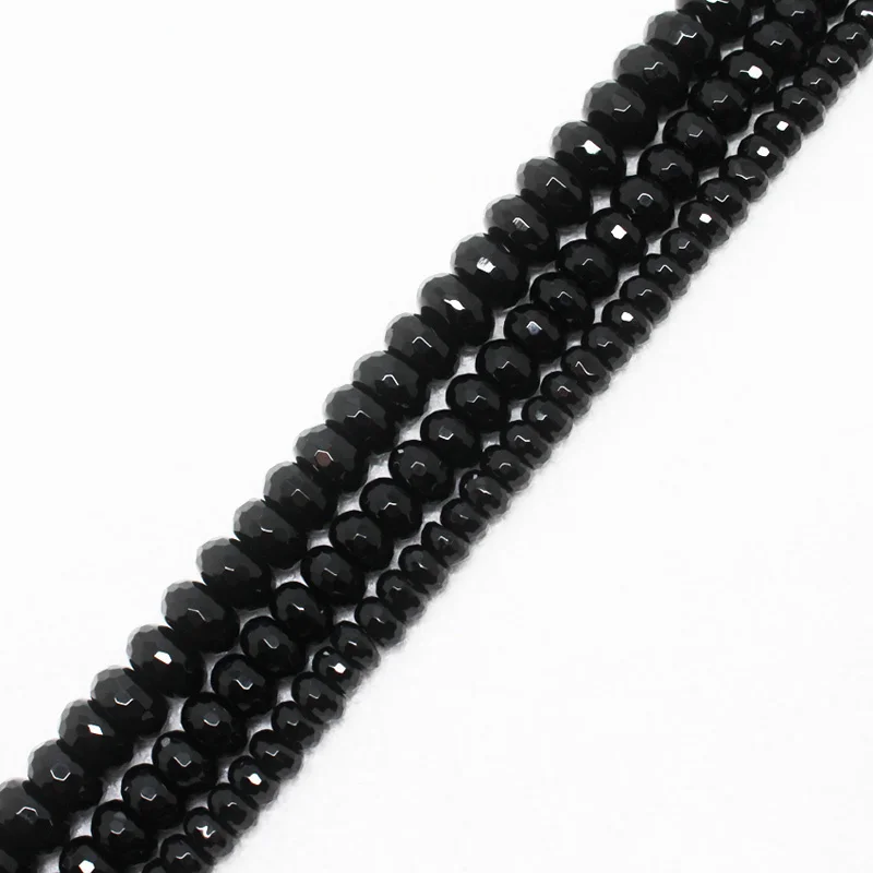 

Mini. order is $7! 4x6-6x10mm Natural Faceted Onyx Black Agates Stone Rondelle Abacus Spacer beads 15"