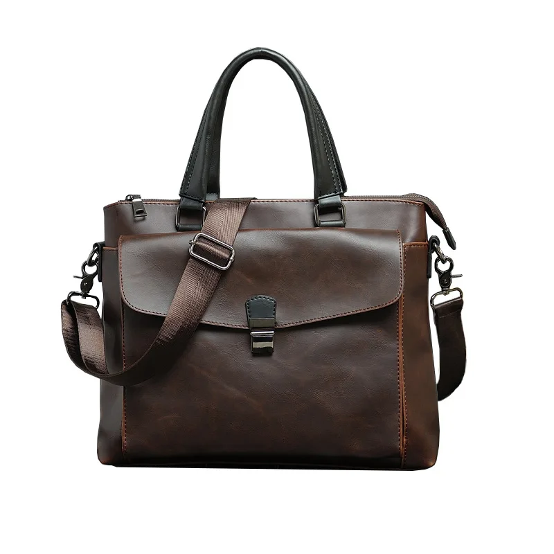 

Designer Men's Briefcase Crazy Horse Leather Men Laptop office bag Vintage Shoulder Crossbody Bags Business Handbag 14 Inch Tote