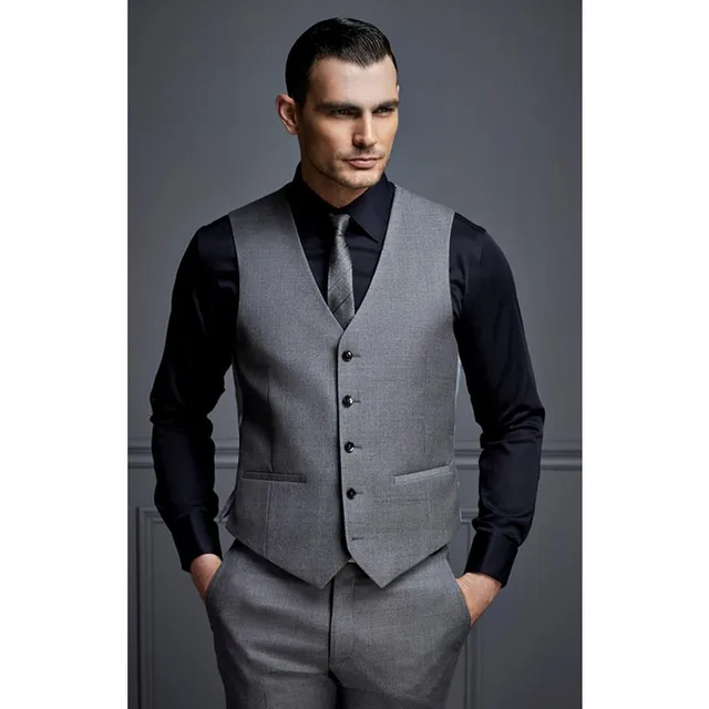 Dark Grey Vest Pants Men Suit Set Dress Vests For Men Best Man Groom