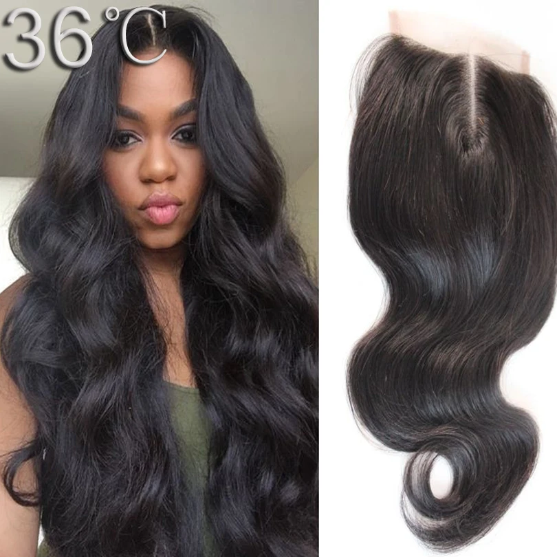 

Brazillian Virgin Hair Lace Closure Body Wave Closure Middle Part Slightly Bleached Knots Virgin Peruvian Hair  Closure 4"*4