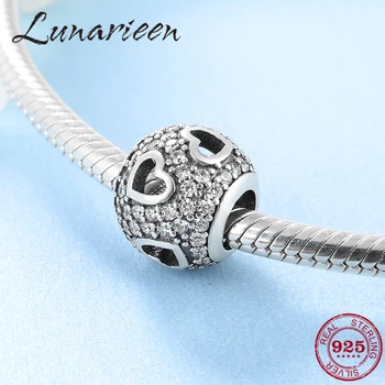 

New 925 Sterling Silver Cute hollow love sparkling zircon beads accessories Fit Original Pandora Charm Bracelet Jewelry making